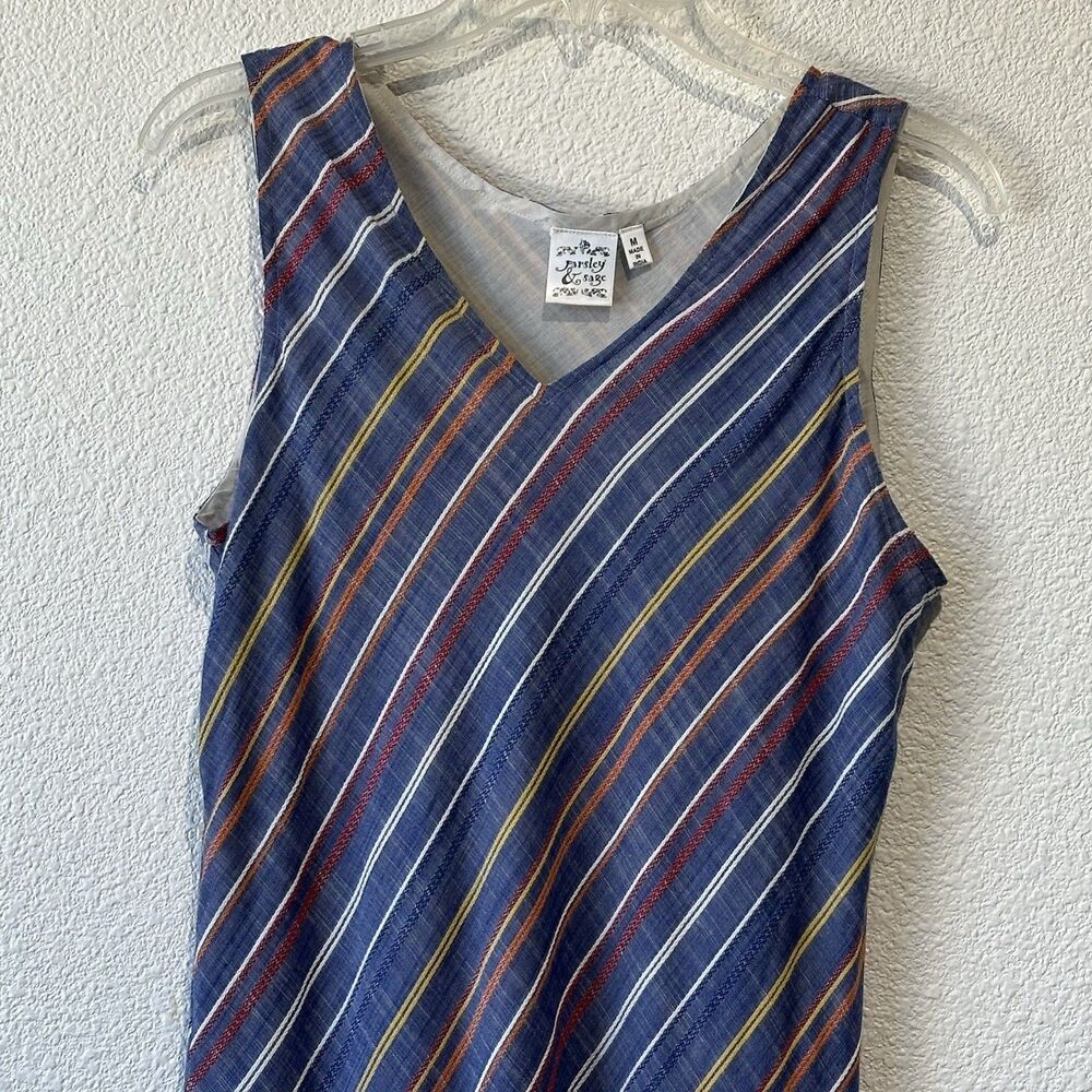 Parsley and Sage Octavia Blue Multicolor Striped Sleeveless Midi Dress Size M - Picture 3 of 10